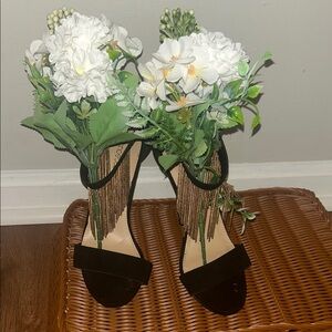 Elegant Black Women's Heels with Fringe Detail